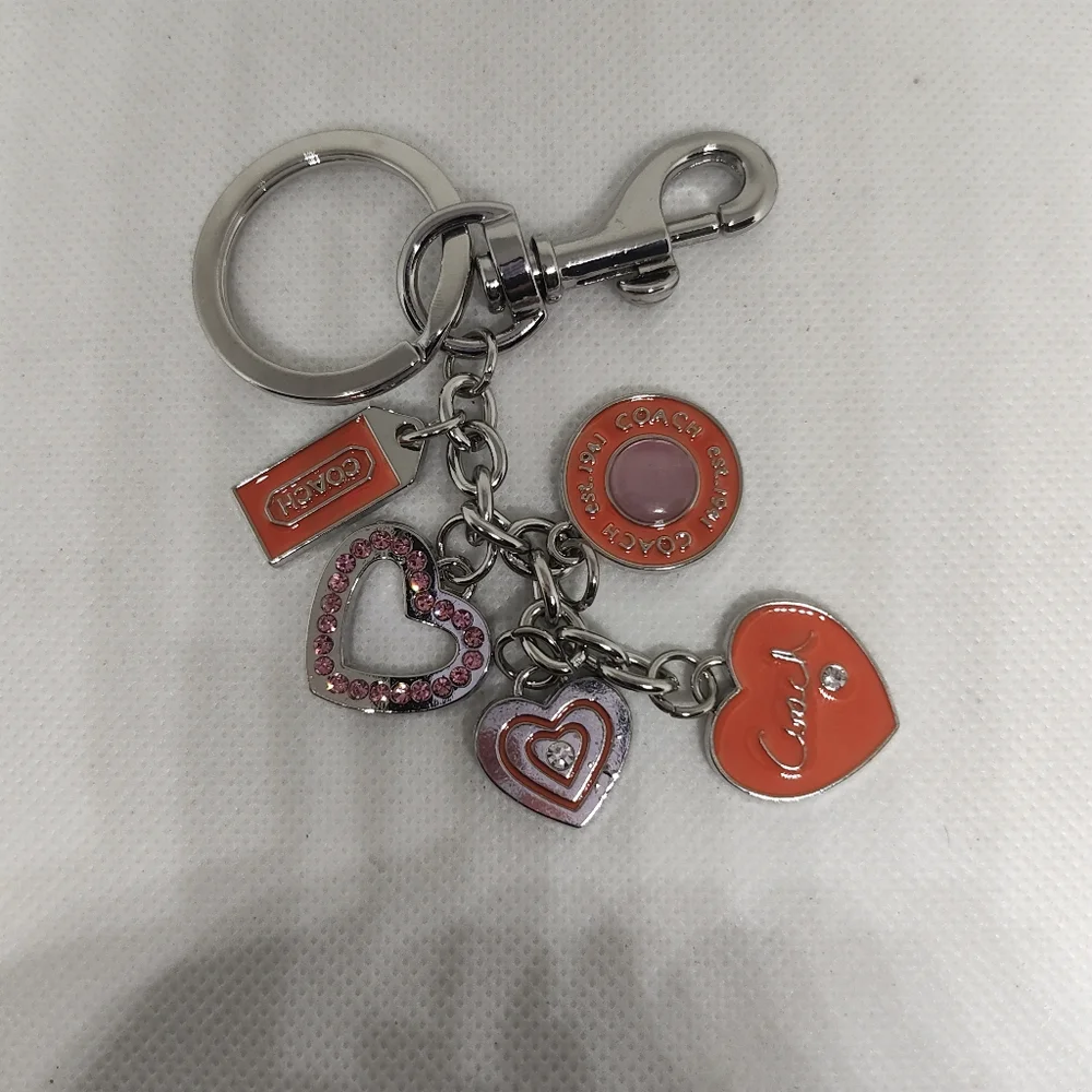 Coral and Silver Heart Keychain/Bag Charm